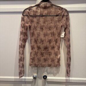 NWT FREE PEOPLE Lady Lux Layering Top Fawn Combo Brown Long Sleeve Small Lace